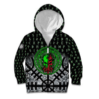 Flaming Skull Kid Hoodie with Green Runes and Norse Symbols Viking Warrior Tribute - Wonder Print Shop
