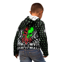 Flaming Skull Kid Hoodie with Green Runes and Norse Symbols Viking Warrior Tribute - Wonder Print Shop