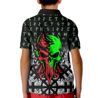Flaming Skull Kid Polo Shirt with Green Runes and Norse Symbols Viking Warrior Tribute - Wonder Print Shop