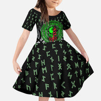 Flaming Skull Kid Short Sleeve Dress with Green Runes and Norse Symbols Viking Warrior Tribute - Wonder Print Shop