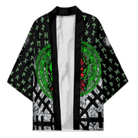 Flaming Skull Kimono with Green Runes and Norse Symbols Viking Warrior Tribute - Wonder Print Shop