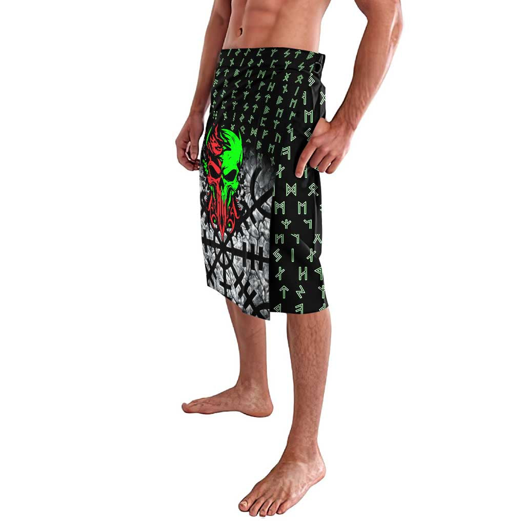 Flaming Skull Lavalava with Green Runes and Norse Symbols Viking Warrior Tribute - Wonder Print Shop