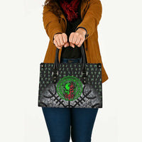 Flaming Skull Leather Bag with Green Runes and Norse Symbols Viking Warrior Tribute - Wonder Print Shop