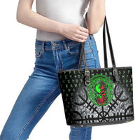 Flaming Skull Leather Tote Bag with Green Runes and Norse Symbols Viking Warrior Tribute - Wonder Print Shop