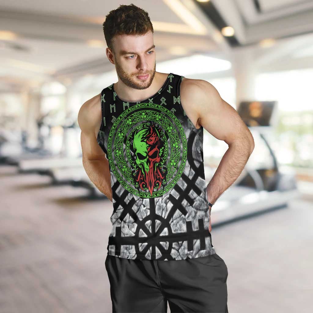 Flaming Skull Men Tank Top with Green Runes and Norse Symbols Viking Warrior Tribute - Wonder Print Shop