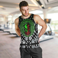 Flaming Skull Men Tank Top with Green Runes and Norse Symbols Viking Warrior Tribute - Wonder Print Shop