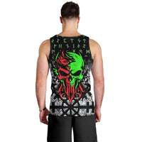 Flaming Skull Men Tank Top with Green Runes and Norse Symbols Viking Warrior Tribute - Wonder Print Shop
