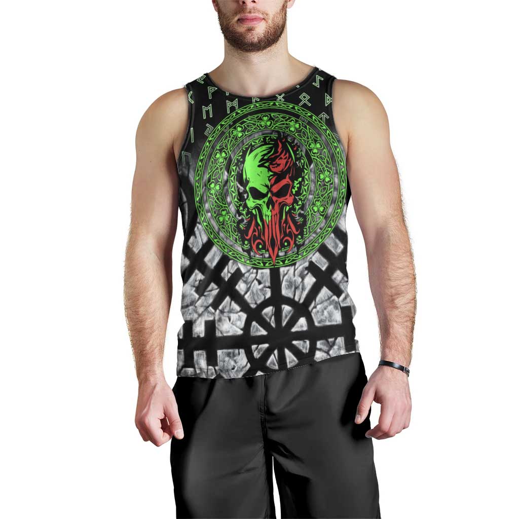 Flaming Skull Men Tank Top with Green Runes and Norse Symbols Viking Warrior Tribute - Wonder Print Shop