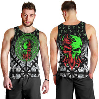 Flaming Skull Men Tank Top with Green Runes and Norse Symbols Viking Warrior Tribute - Wonder Print Shop