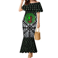 Flaming Skull Mermaid Dress with Green Runes and Norse Symbols Viking Warrior Tribute - Wonder Print Shop