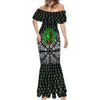 Flaming Skull Mermaid Dress with Green Runes and Norse Symbols Viking Warrior Tribute - Wonder Print Shop