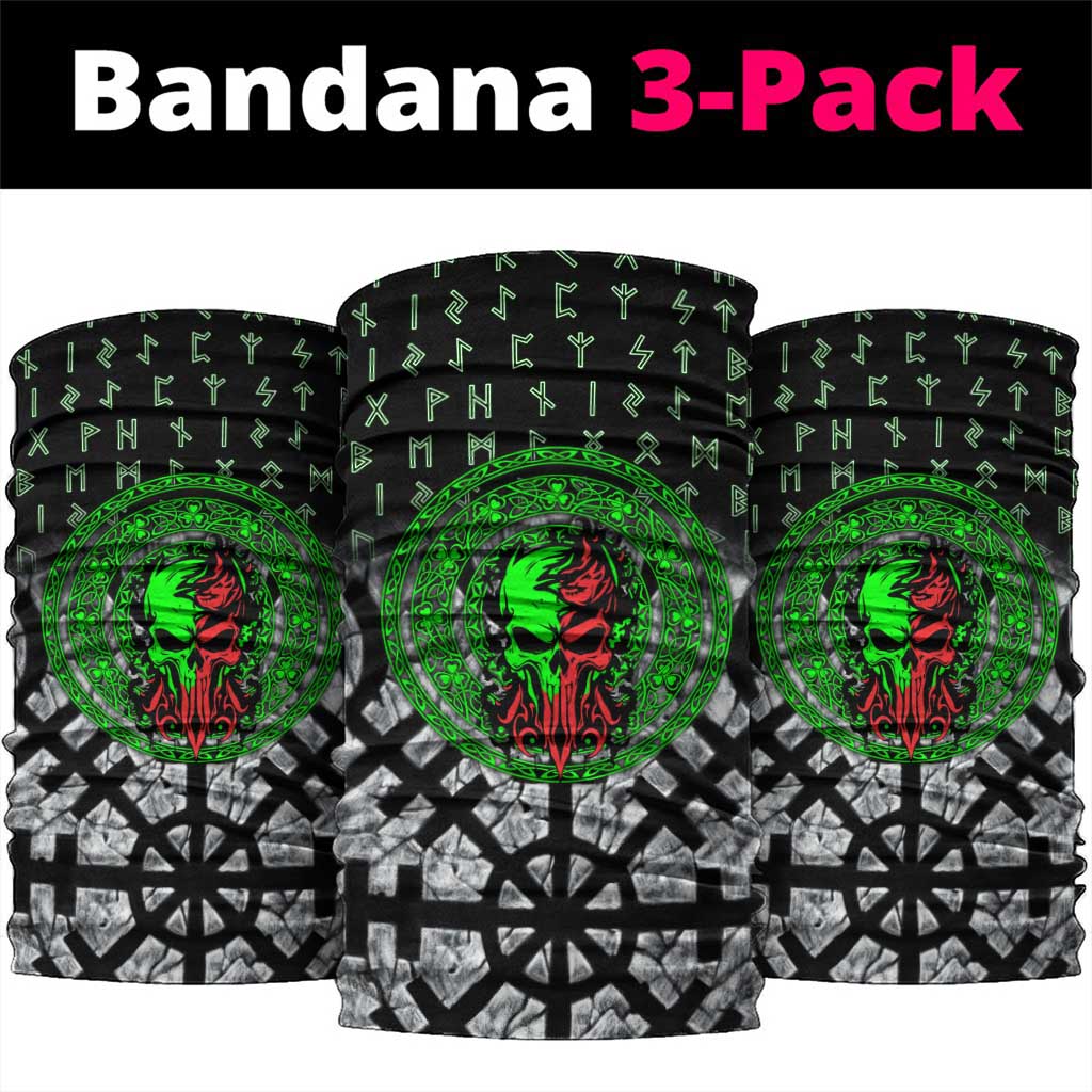 Flaming Skull Neck Gaiter with Green Runes and Norse Symbols Viking Warrior Tribute - Wonder Print Shop