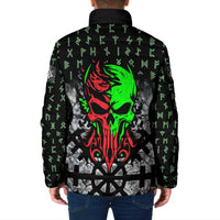 Flaming Skull Padded Jacket with Green Runes and Norse Symbols Viking Warrior Tribute - Wonder Print Shop