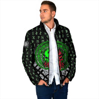 Flaming Skull Padded Jacket with Green Runes and Norse Symbols Viking Warrior Tribute - Wonder Print Shop