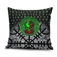Flaming Skull Pillow Cover with Green Runes and Norse Symbols Viking Warrior Tribute - Wonder Print Shop