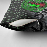 Flaming Skull Pillow Cover with Green Runes and Norse Symbols Viking Warrior Tribute - Wonder Print Shop