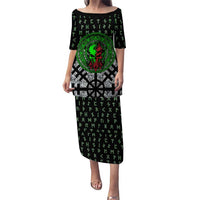 Flaming Skull Puletasi with Green Runes and Norse Symbols Viking Warrior Tribute - Wonder Print Shop