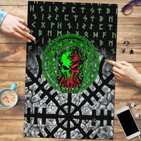 Flaming Skull Puzzle with Green Runes and Norse Symbols Viking Warrior Tribute - Wonder Print Shop