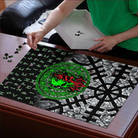 Flaming Skull Puzzle with Green Runes and Norse Symbols Viking Warrior Tribute - Wonder Print Shop