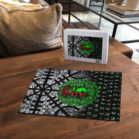 Flaming Skull Puzzle with Green Runes and Norse Symbols Viking Warrior Tribute - Wonder Print Shop