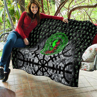 Flaming Skull Quilt with Green Runes and Norse Symbols Viking Warrior Tribute - Wonder Print Shop