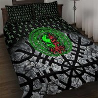 Flaming Skull Quilt Bed Set with Green Runes and Norse Symbols Viking Warrior Tribute - Wonder Print Shop