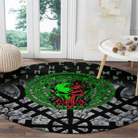 Flaming Skull Round Carpet with Green Runes and Norse Symbols Viking Warrior Tribute - Wonder Print Shop
