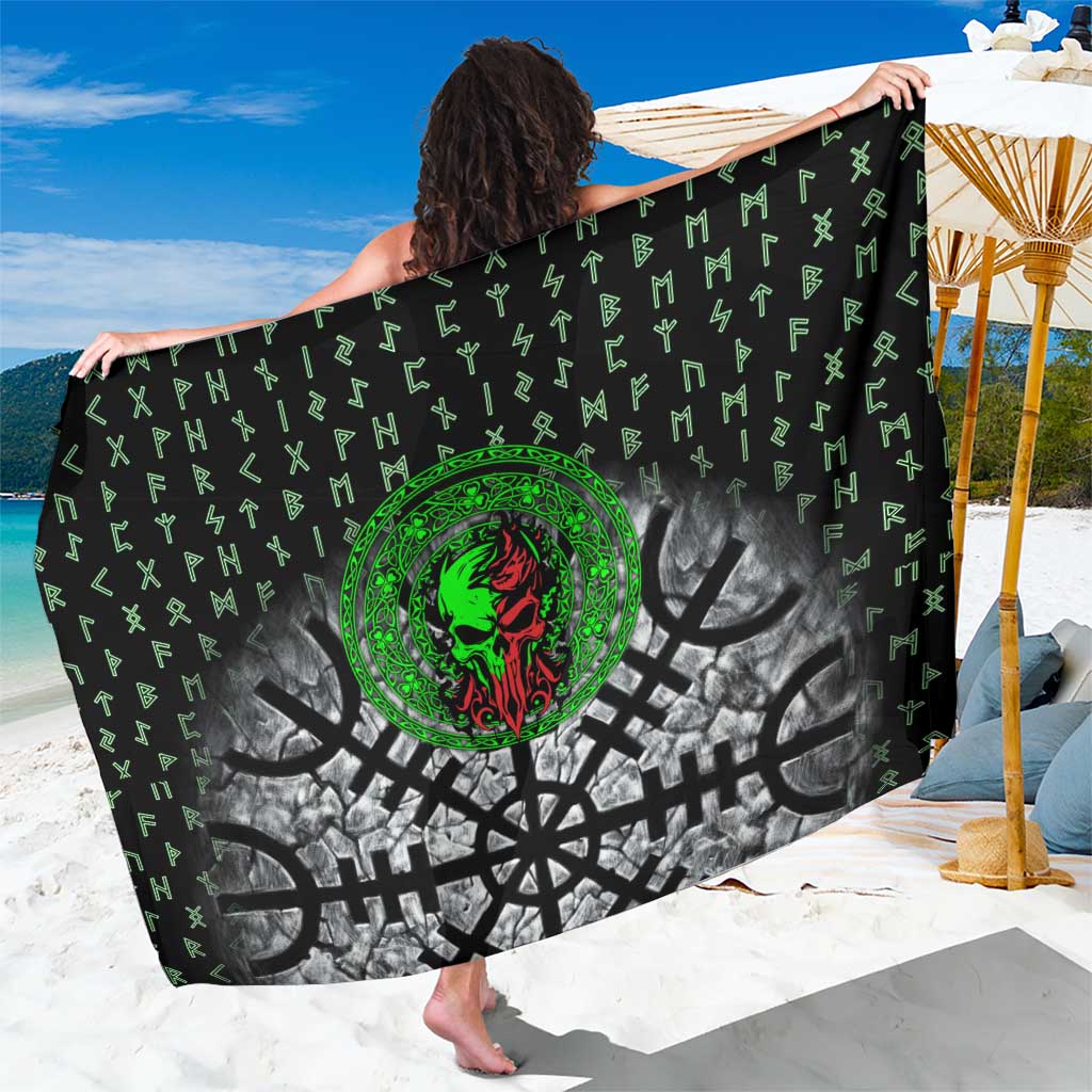 Flaming Skull Sarong with Green Runes and Norse Symbols Viking Warrior Tribute - Wonder Print Shop