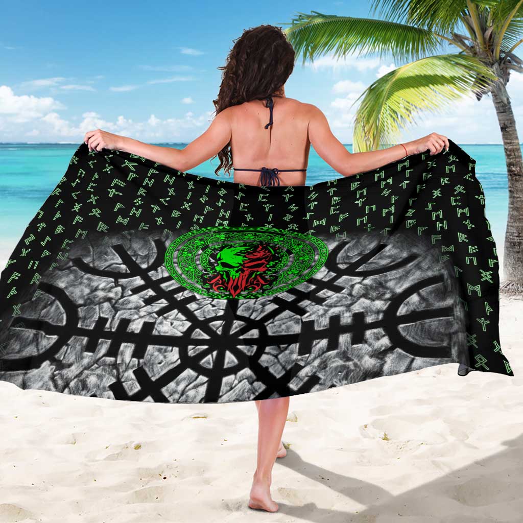 Flaming Skull Sarong with Green Runes and Norse Symbols Viking Warrior Tribute - Wonder Print Shop