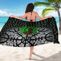 Flaming Skull Sarong with Green Runes and Norse Symbols Viking Warrior Tribute - Wonder Print Shop
