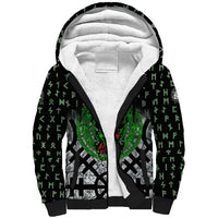 Flaming Skull Sherpa Hoodie with Green Runes and Norse Symbols Viking Warrior Tribute - Wonder Print Shop