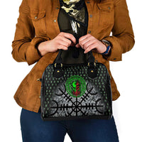 Flaming Skull Shoulder Handbag with Green Runes and Norse Symbols Viking Warrior Tribute - Wonder Print Shop