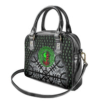 Flaming Skull Shoulder Handbag with Green Runes and Norse Symbols Viking Warrior Tribute - Wonder Print Shop