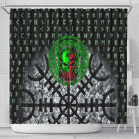 Flaming Skull Shower Curtain with Green Runes and Norse Symbols Viking Warrior Tribute - Wonder Print Shop