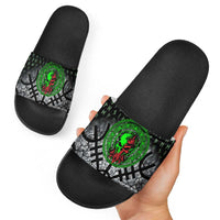 Flaming Skull Slide Sandals with Green Runes and Norse Symbols Viking Warrior Tribute - Wonder Print Shop