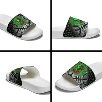 Flaming Skull Slide Sandals with Green Runes and Norse Symbols Viking Warrior Tribute - Wonder Print Shop