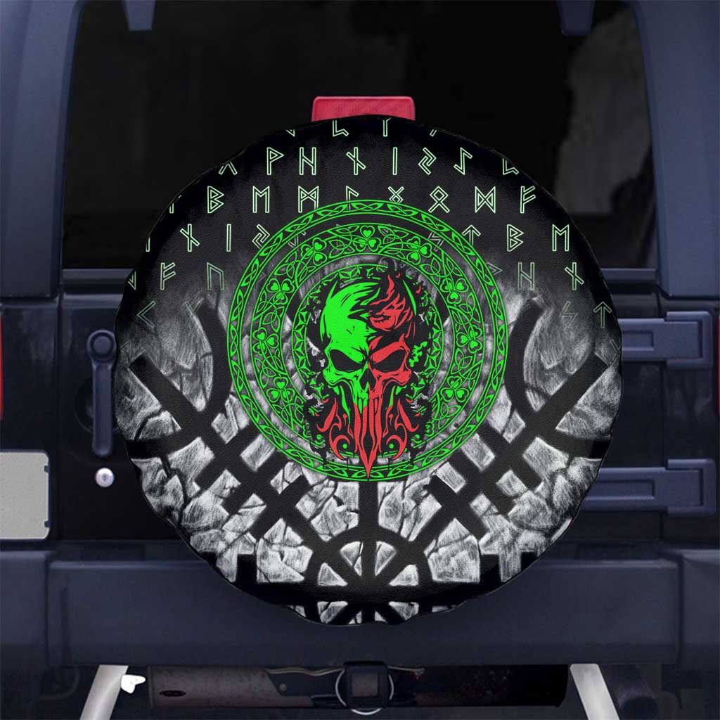 Flaming Skull Spare Tire Cover with Green Runes and Norse Symbols Viking Warrior Tribute - Wonder Print Shop