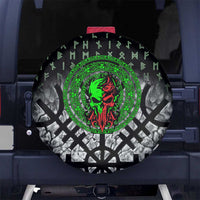 Flaming Skull Spare Tire Cover with Green Runes and Norse Symbols Viking Warrior Tribute - Wonder Print Shop