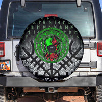 Flaming Skull Spare Tire Cover with Green Runes and Norse Symbols Viking Warrior Tribute - Wonder Print Shop