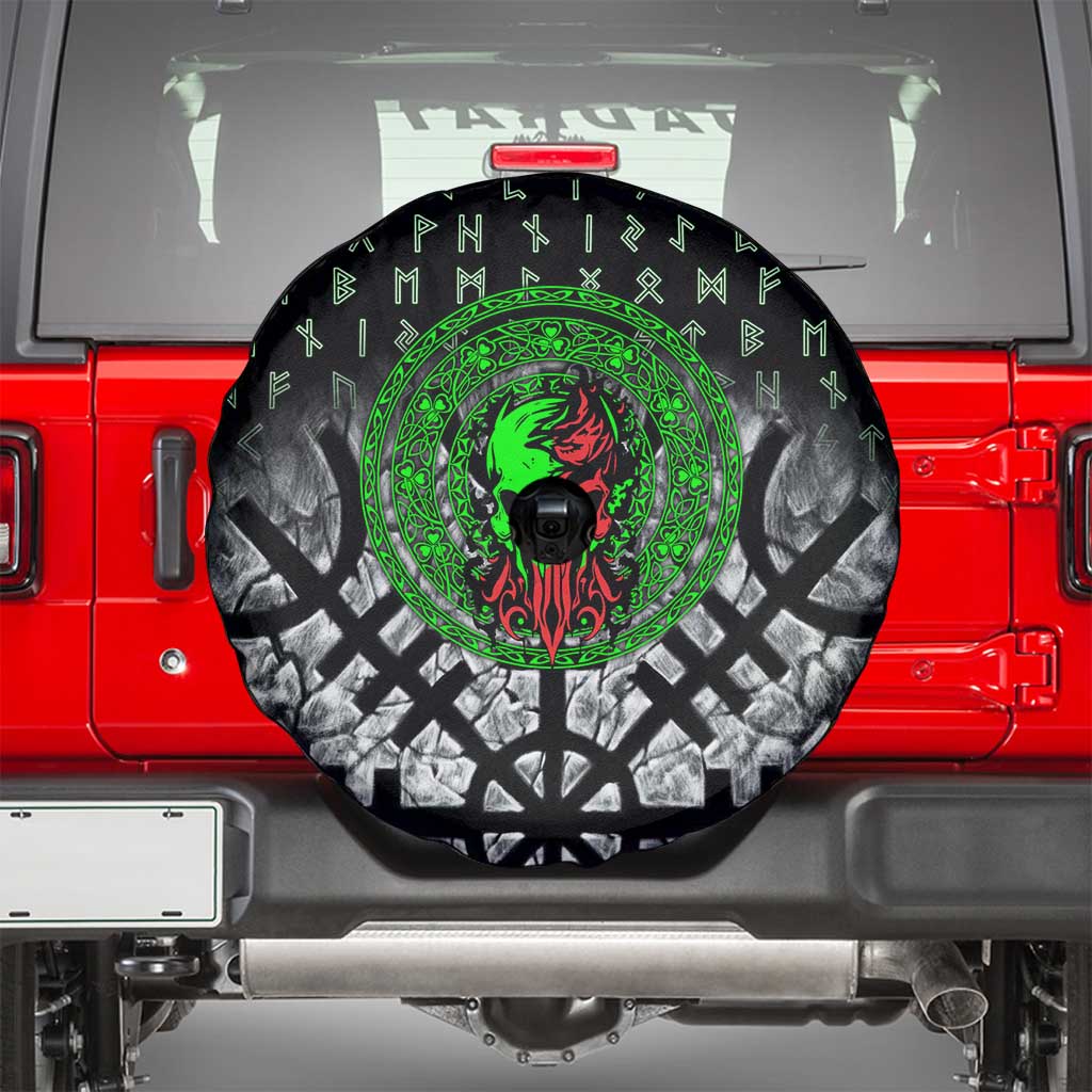 Flaming Skull Spare Tire Cover with Green Runes and Norse Symbols Viking Warrior Tribute - Wonder Print Shop