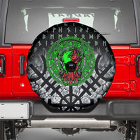 Flaming Skull Spare Tire Cover with Green Runes and Norse Symbols Viking Warrior Tribute - Wonder Print Shop