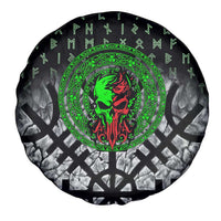 Flaming Skull Spare Tire Cover with Green Runes and Norse Symbols Viking Warrior Tribute - Wonder Print Shop