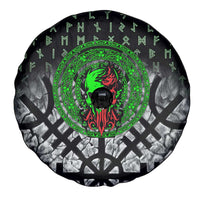Flaming Skull Spare Tire Cover with Green Runes and Norse Symbols Viking Warrior Tribute - Wonder Print Shop