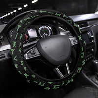 Flaming Skull Steering Wheel Cover with Green Runes and Norse Symbols Viking Warrior Tribute - Wonder Print Shop
