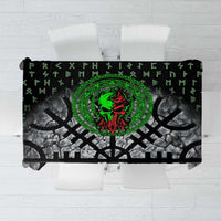 Flaming Skull Tablecloth with Green Runes and Norse Symbols Viking Warrior Tribute - Wonder Print Shop