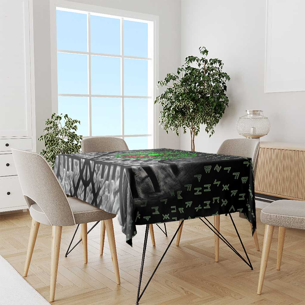 Flaming Skull Tablecloth with Green Runes and Norse Symbols Viking Warrior Tribute - Wonder Print Shop