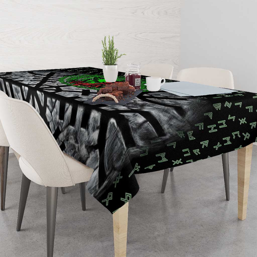 Flaming Skull Tablecloth with Green Runes and Norse Symbols Viking Warrior Tribute - Wonder Print Shop