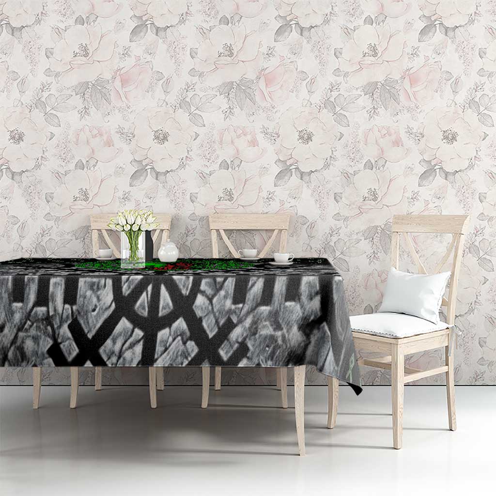Flaming Skull Tablecloth with Green Runes and Norse Symbols Viking Warrior Tribute - Wonder Print Shop