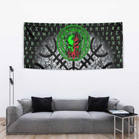 Flaming Skull Tapestry with Green Runes and Norse Symbols Viking Warrior Tribute - Wonder Print Shop
