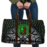 Flaming Skull Travel Bag with Green Runes and Norse Symbols Viking Warrior Tribute - Wonder Print Shop